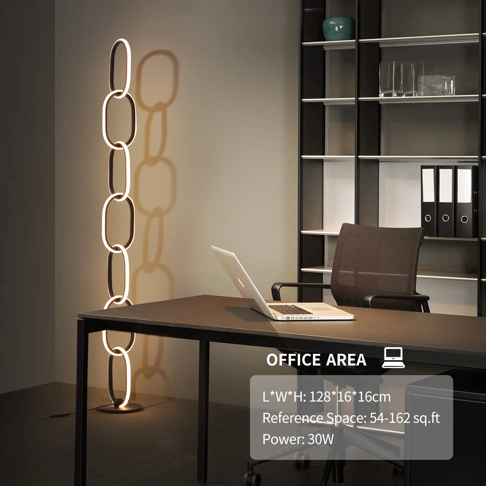 LMiSQ Modern Floor Lamp Iron Chain LED Standing Lamp Black 48W 3-Color 100%-10% Dimming Lights Industrial Sofa Lamp 1/2H Timing Smart Bedside Light Fixture for Living Room Bedroom Corner