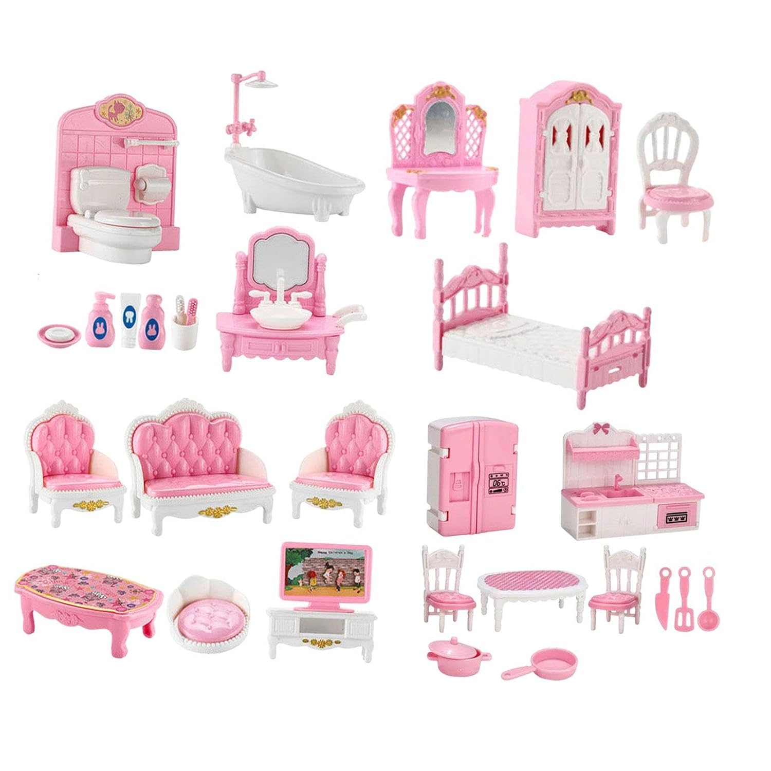 ATORSE™ 22 Pieces Mini House Furniture Dollhouse Furniture Set for Age 3+ Boys Girls|Dolls & Bears | Dollhouse Miniatures | Furniture & Room Items