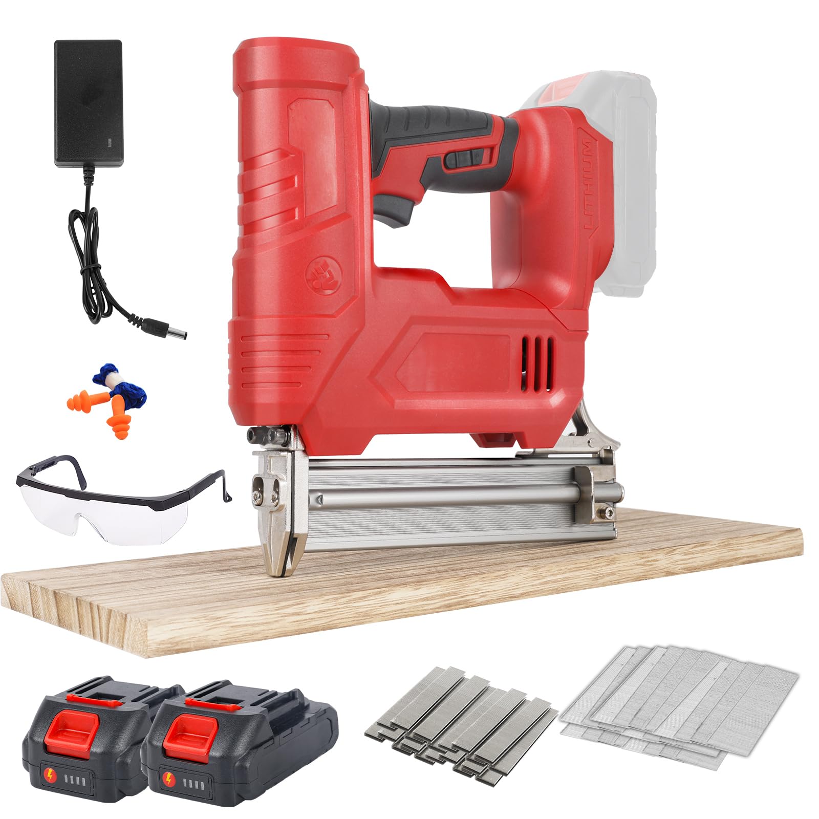 Agrafeuse électrique 18GA 2 en 1, Cloueuse Electrique Sans Fil avec 2000 clous, 2000 agrafes, 21 V 2 x 2,0 A batteries pour menuiserie en bois