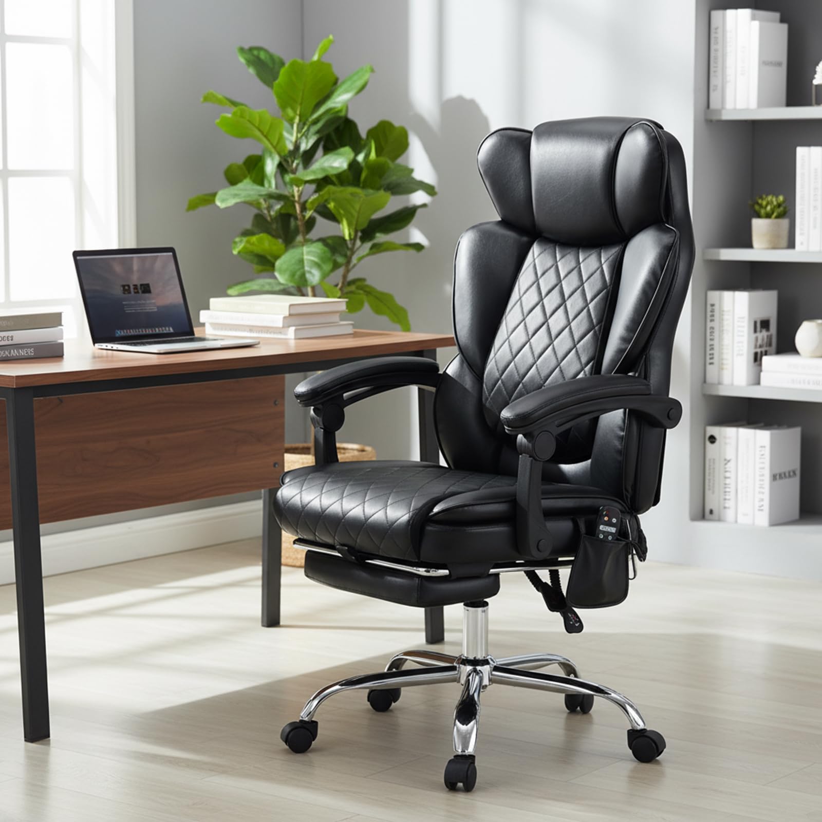 COLAMY Bürostuhl Ergonomisch mit Massagefunktion, Ergonomischer Schreibtischstuhl mit Heizfunktion, Chefsessel mit Fußstütze, 360° Drehstuhl, 94-125° Verstellbarer Rückenlehne, für Office, Schwarz