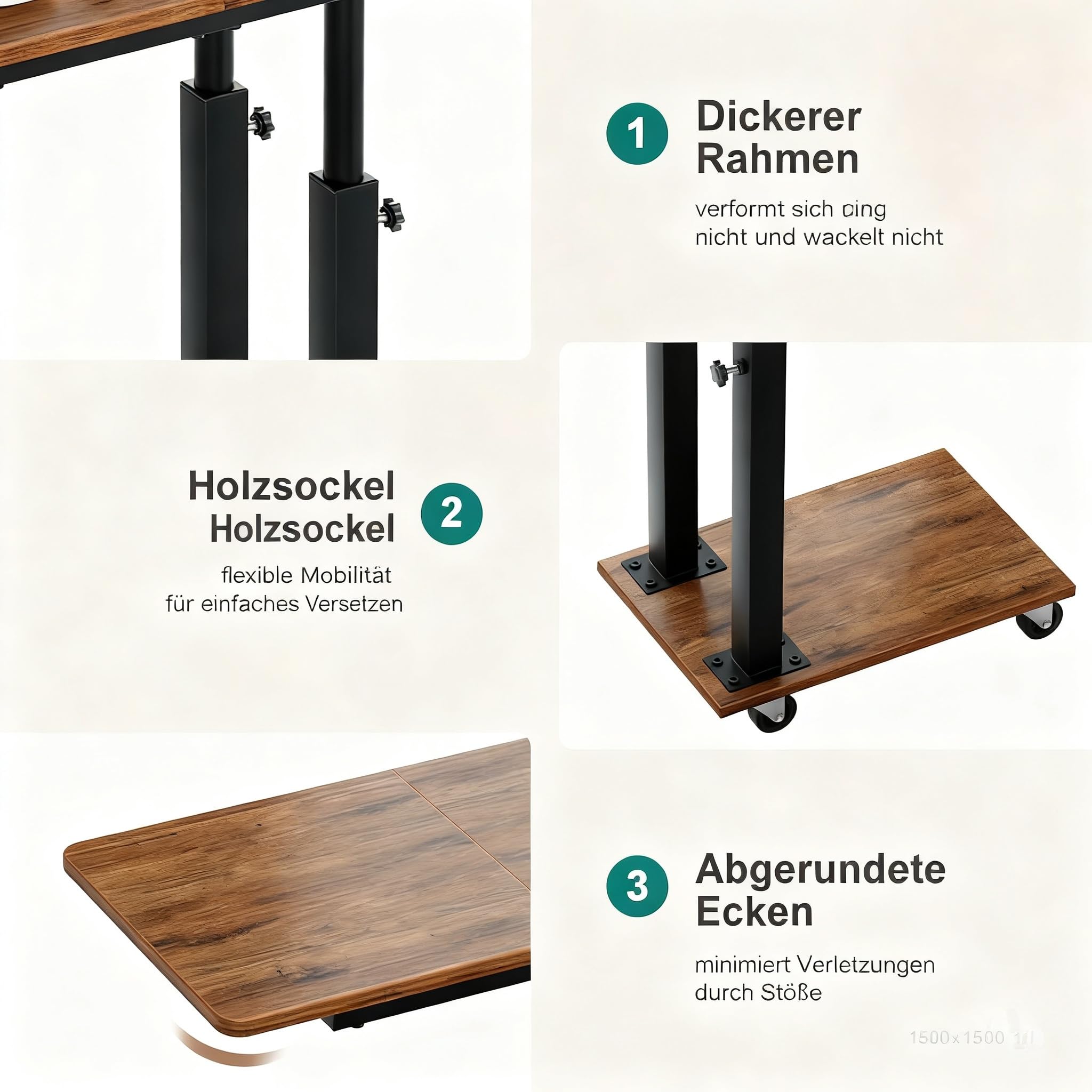 MISSLO Beistelltisch Couch Höhenverstellbar mit Rollen, Couchtisch C Form