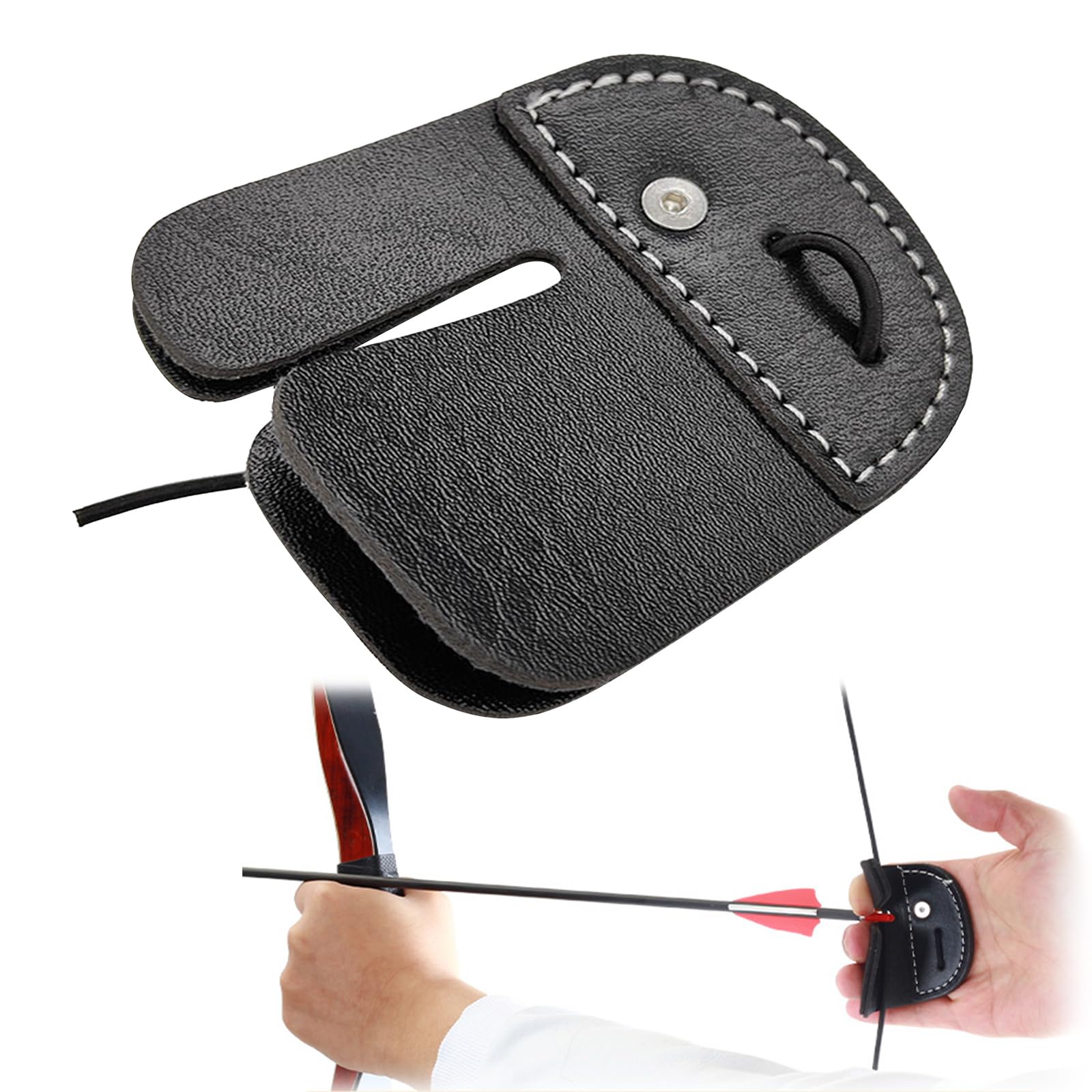 NEERIXArchery Finger Tab, Leather Archery Finger Tab, Archery Finger Tab Double Layer Protection Guard Pad, Finger Tab for Hunting Bow, Finger Protective Gear Guard, for Curved Bows, Black