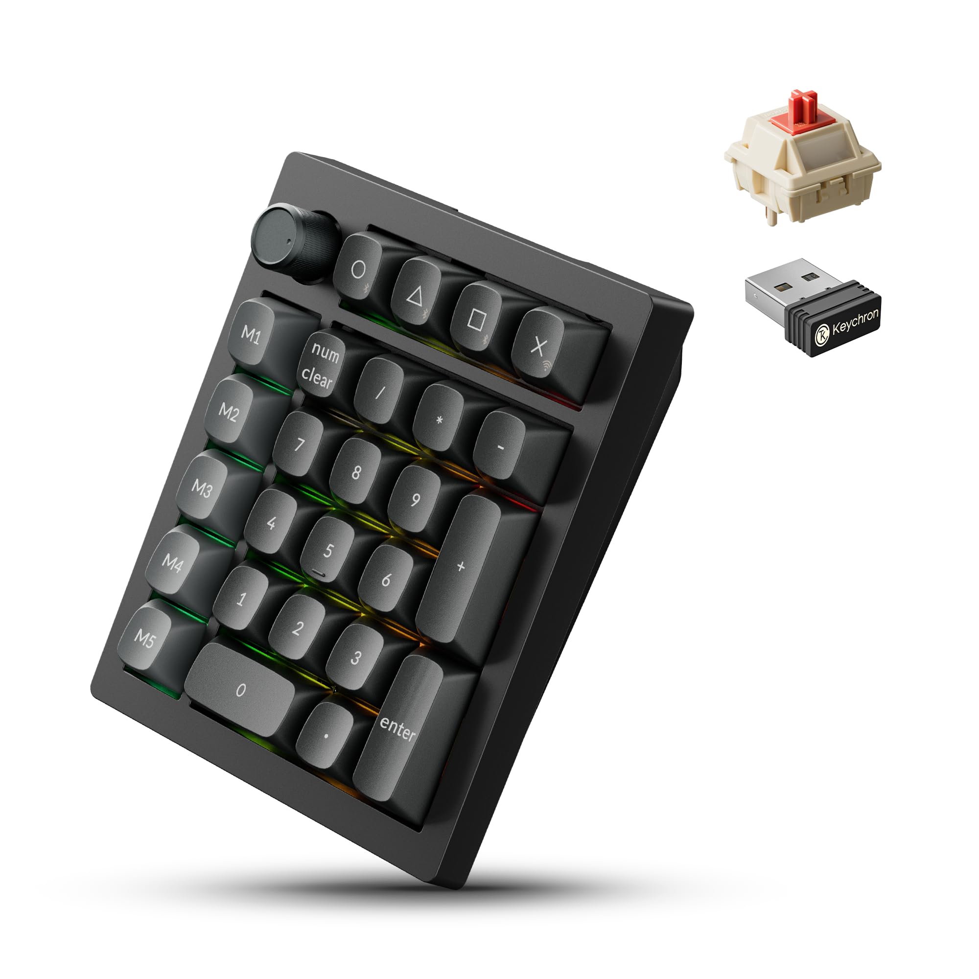 Keychron V0 Ultra Kabelloser ZMK Custom Numpad, 8000Hz Polling-Rate, 2,4 GHz & Bluetooth 5.3, 360 Stunden Akkulaufzeit, Hot-Swap-fähig, PBT-Tastenkappen, für Mac, Windows und Linux, Rot-Schalter