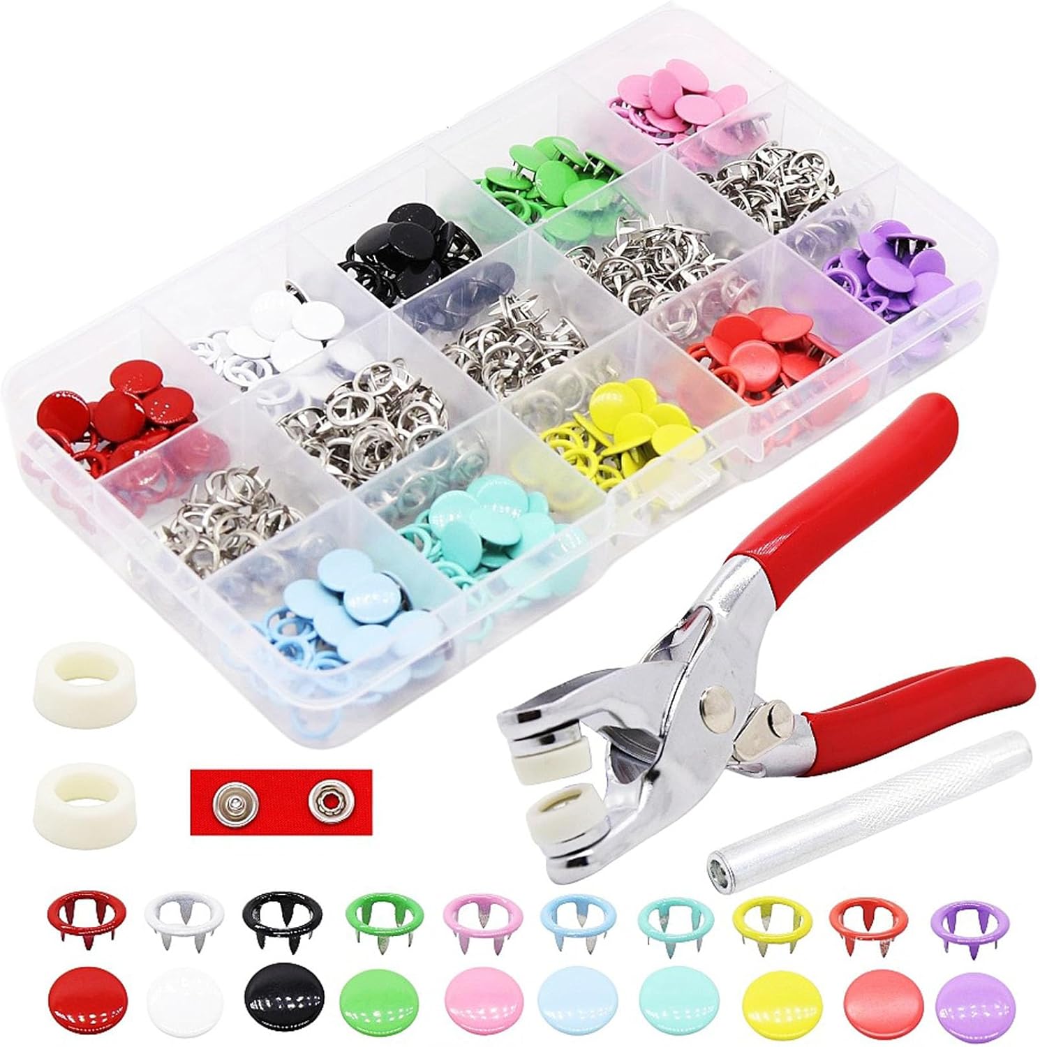 Sewing Kit with 100PCS Metal Buttons – Manual Pliers Tool Included,Manual Pressure Five Claw Buckle Pliers for Sewing with Fastener Tool for DIY Crafts,S Ewing,Clothes (Type C)