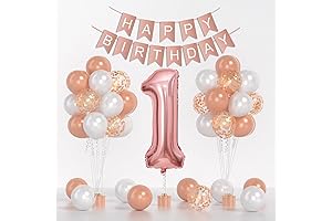 Rose Gold Giant Number 1 Balloon Kit, Perfect Decorations for baby girl's First Birthday Party