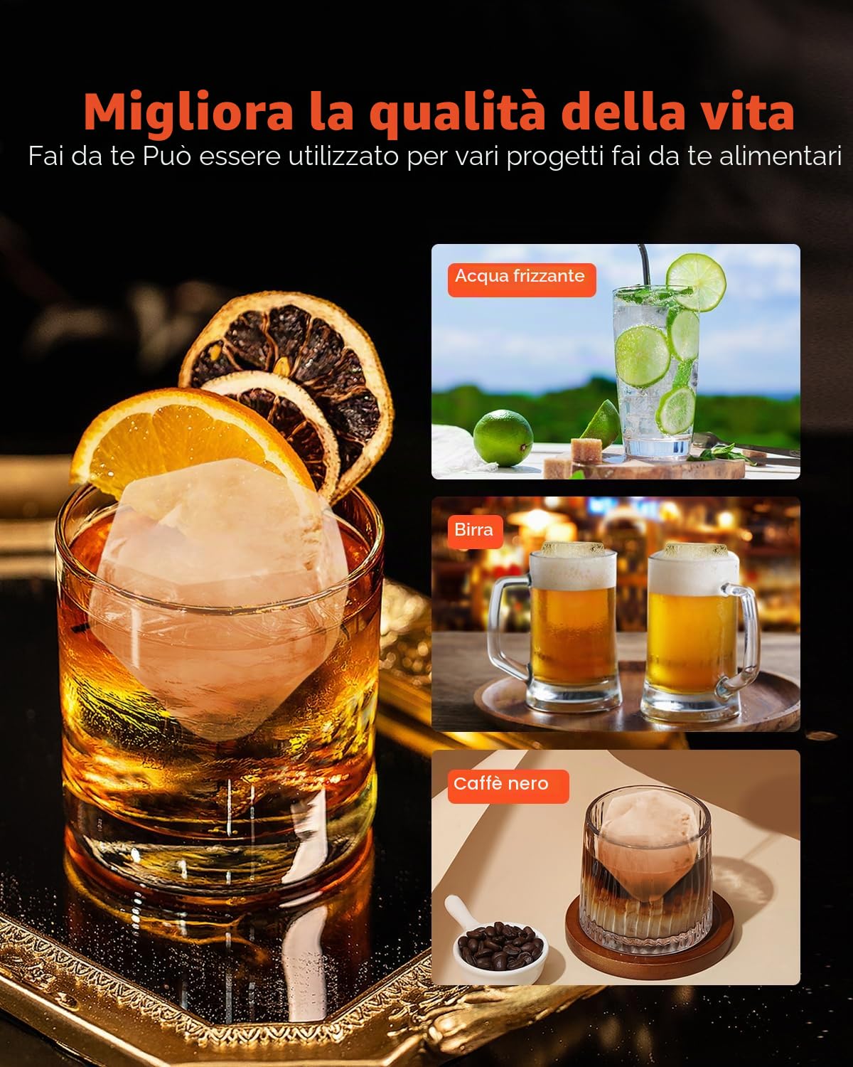 VEVOR Pressa per Cubetti di Ghiaccio 65mm, Stampo per Cubetti di Ghiaccio Rotondi in Alluminio Aeronautico, Pressa per Cubetti di Ghiaccio con Vassoio Antigoccia Pinze Bevande Cocktail Whisky Bar