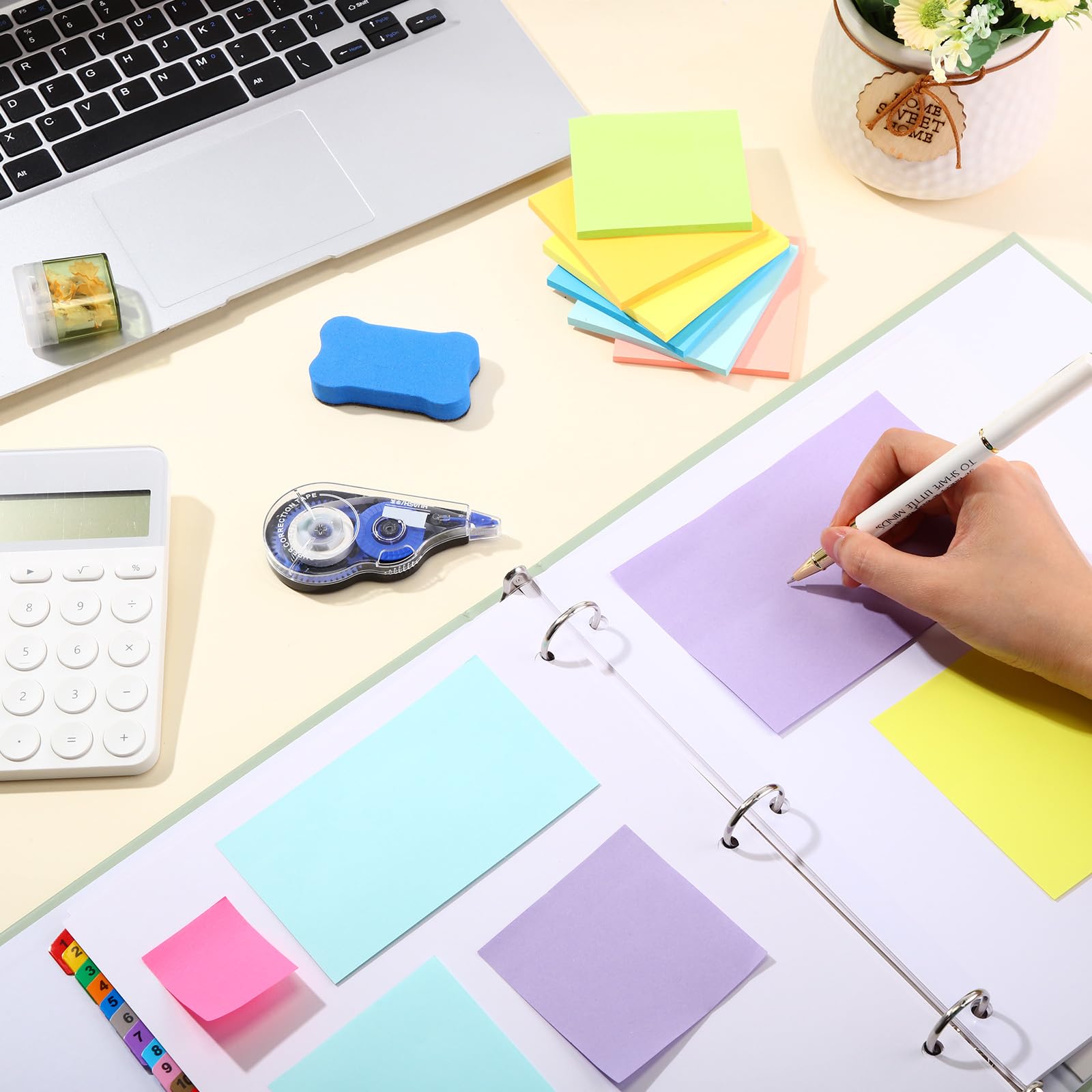 Thenshop Haftnotizen-Set, verschiedene Größen, selbstklebend, leuchtend, 8 Farben, selbstklebend, für Zuhause, Büro, Notizbuch, Schule, Post, Memos, 2000 Blatt, 40 Stück
