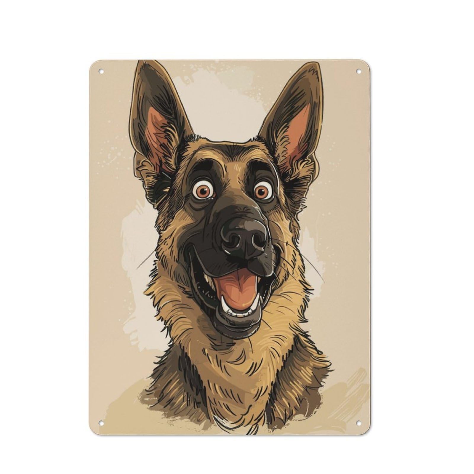 Junmoney German Shepherd Caricature Tin Wall Plaque 40X30cm With For Guest Room Or Hallway, For Metal Sign Collectors, For Garage And Workshop Walls