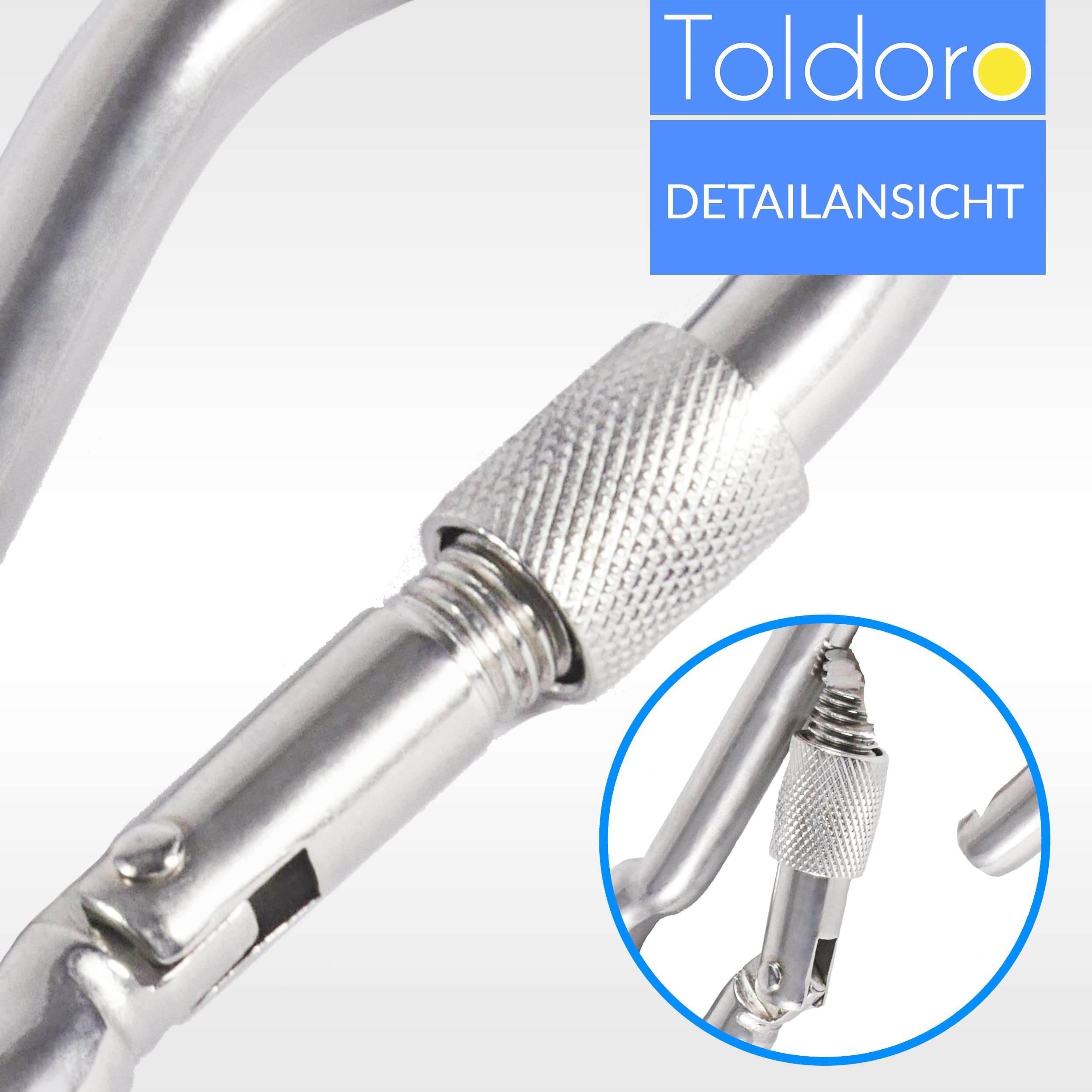 Toldoro® 10x Edelstahl Karabiner mit Schraubverschluss 120mm Rostfrei - NIRO AISI 316 V4A / Karabinerhaken Klein für Schaukel, Hängematte oder Sonnensegel/Schraubkarabiner, Bruchlast 1000kg