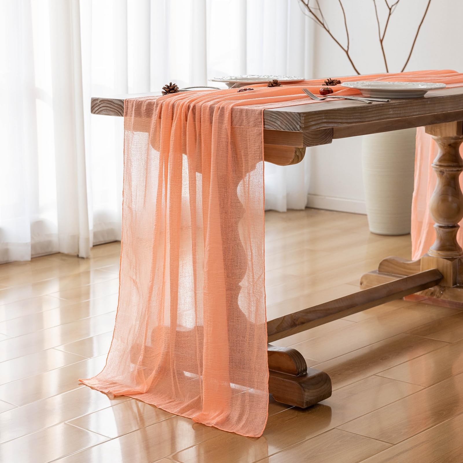 Keketo 6 szt. koralowa gaza brzoskwiniowa, rustykalny bieżnik na stół z gazą, 300 cm, na ślub, baby shower, wieczór panieński, urodziny, zaręczyny, do ogrodu, na imprezę, długie, przezroczyste