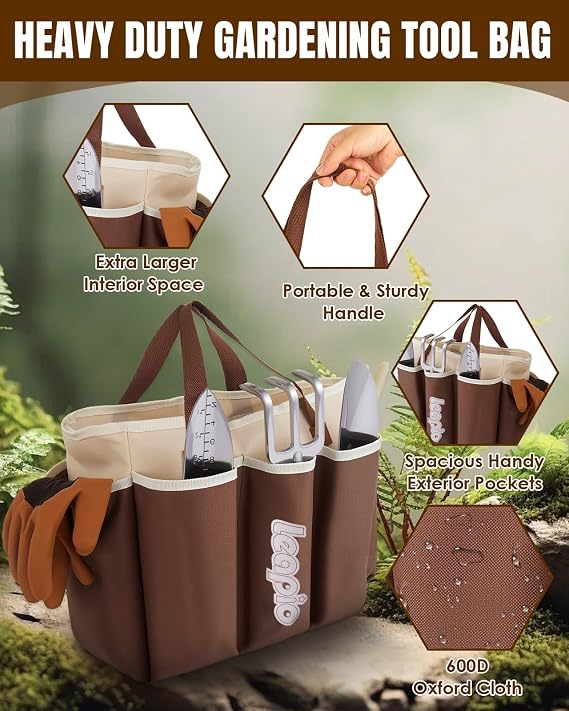 Gardening Gifts for Women Men, 12PCS Heavy Duty Garden Tools Set with Large Garden Bag and Gloves Pruning Shears, Unique Birthday Easter Gardening Gifts for Mom Dad Boyfriend Planting Lovers