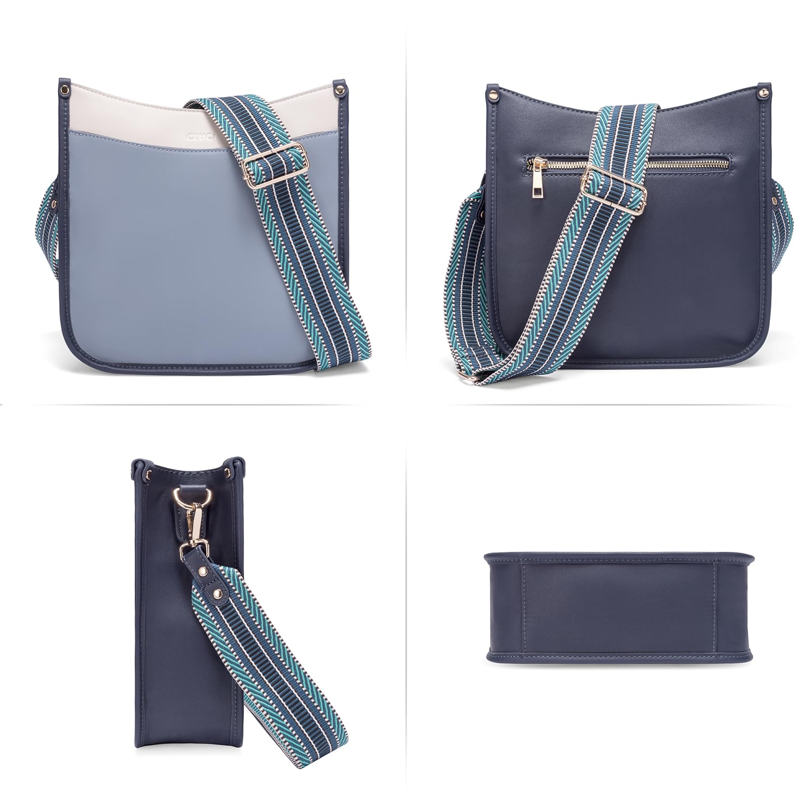 CLUCI Purses for Women, Vegen Leather Crossbody Bags for Woman Trendy, 2PCS Hobo Handbag with 2 Adjustable Guitar Strap: Blue and White