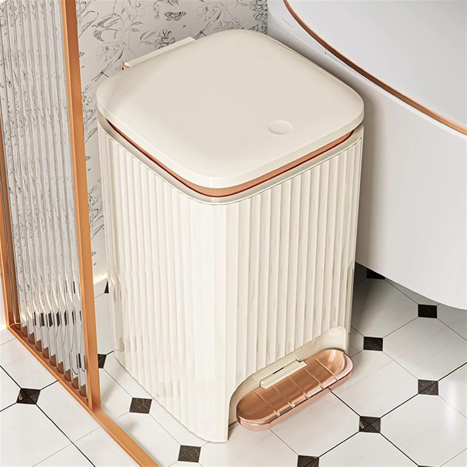 Basurero Cuadrado de 9/12 L con Pedal y Doble Apertura. Plástico antiolores para salón, Dormitorio y jardín. Ideal para el hogar y la Oficina.