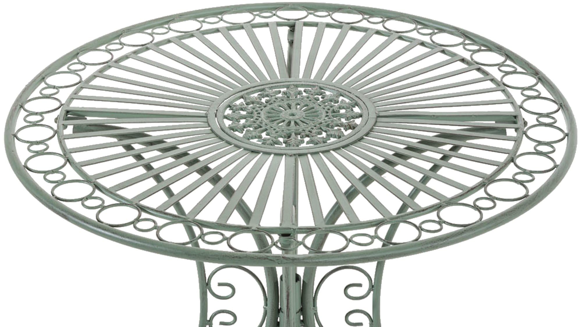 Tavolino in Ferro Giardino Tondo Outdoor Stile Rustico Salotto Design Antico-Verde