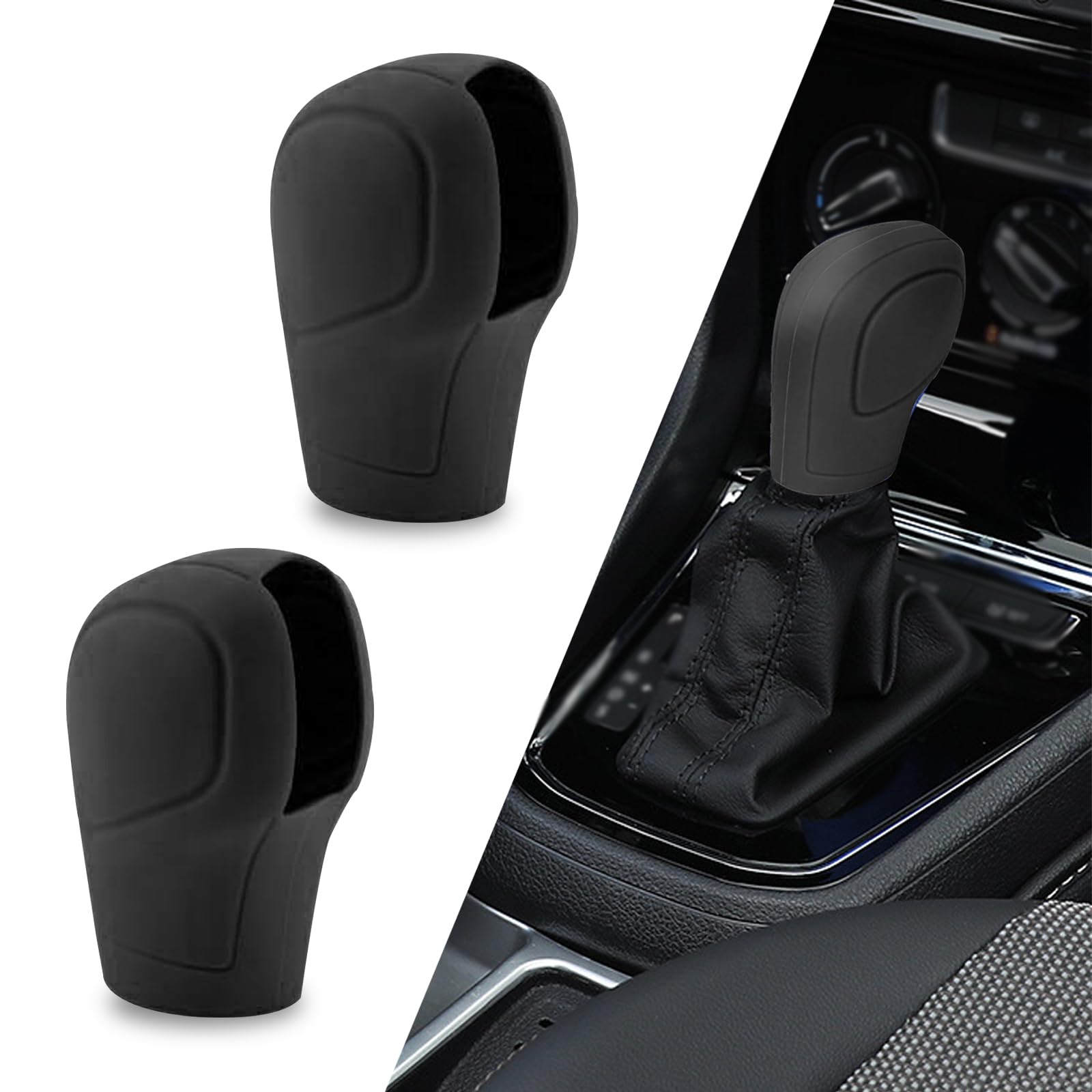 2 PCS Car Shift Knob Cover, Silicone Protective Cover, Gear Lever Anti-Slip Cover, Shifting Head Decor Kit, Automotive Interior, Universal for Most Cars, Trucks, SUVs (Black)