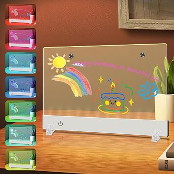 OneNine LED Note Board with 7 Colors, Light Up Acrylic Dry Erase Board with Stand, 13.66x9.72 LED Note Board with Colors, Rewritable Message Board Creative Fun for Home, Store, Office, Bar, School