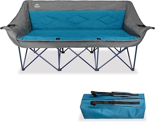Sillas de campamento para 3 personas, soporta 900 libras, silla de campamento de sofá biplaza de gran tamaño con soporte para tazas, soporte para