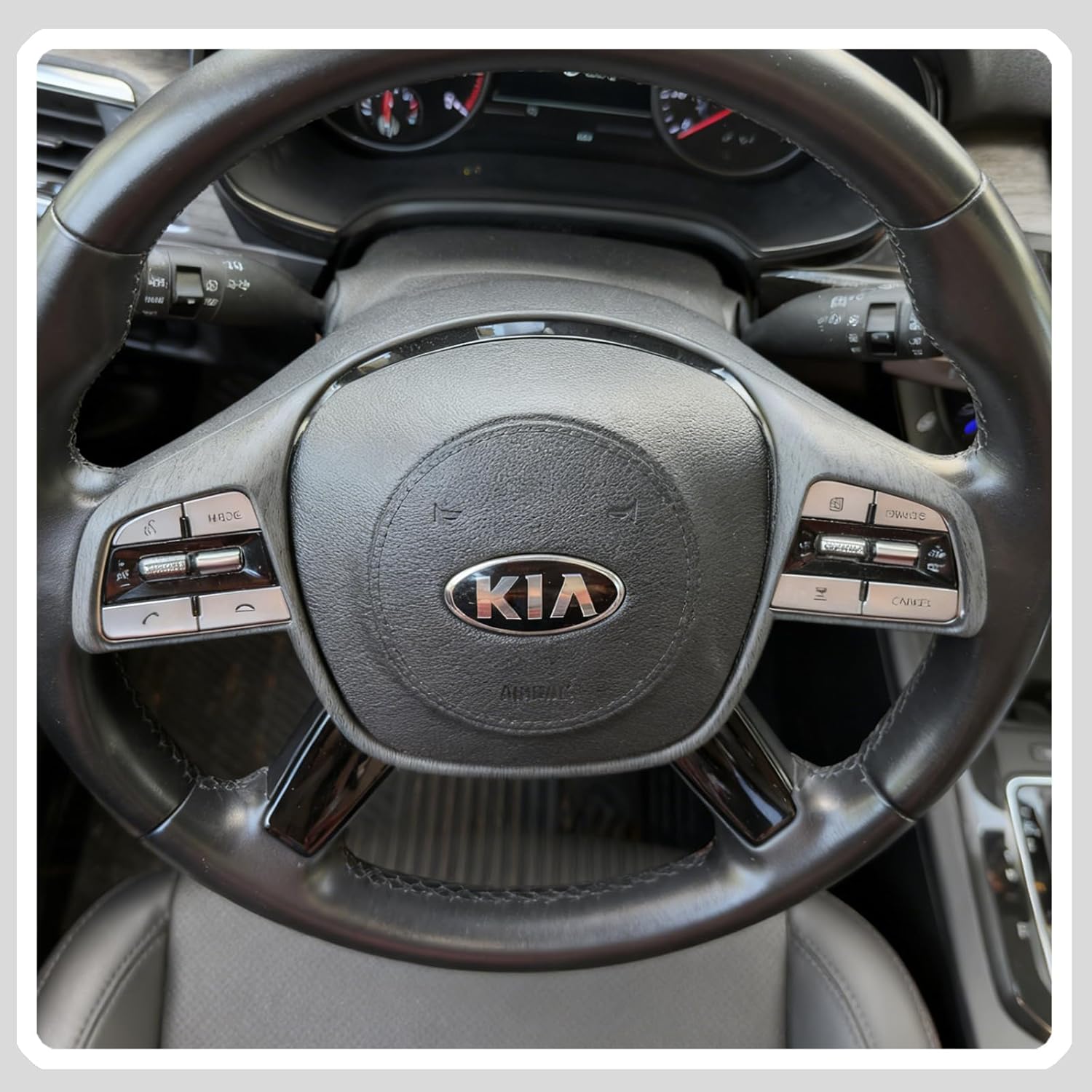 Steering Wheel Button Cover, for Kia Telluride 2020 2021 2022 2023 2024 2025 2026,Steering Wheel Button Panel Protection Frame Molding Trim - Gray Wood Grain(Style A)