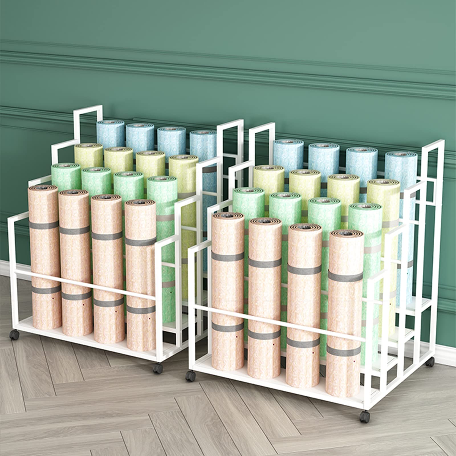 Soporte para esterillas de Yoga, Carrito Organizador de Metal Resistente para 20 o 24 esterillas, Soporte portátil para Pilates y Rodillos de Espuma, Ideal para gimnasios, Estudios de Yoga y