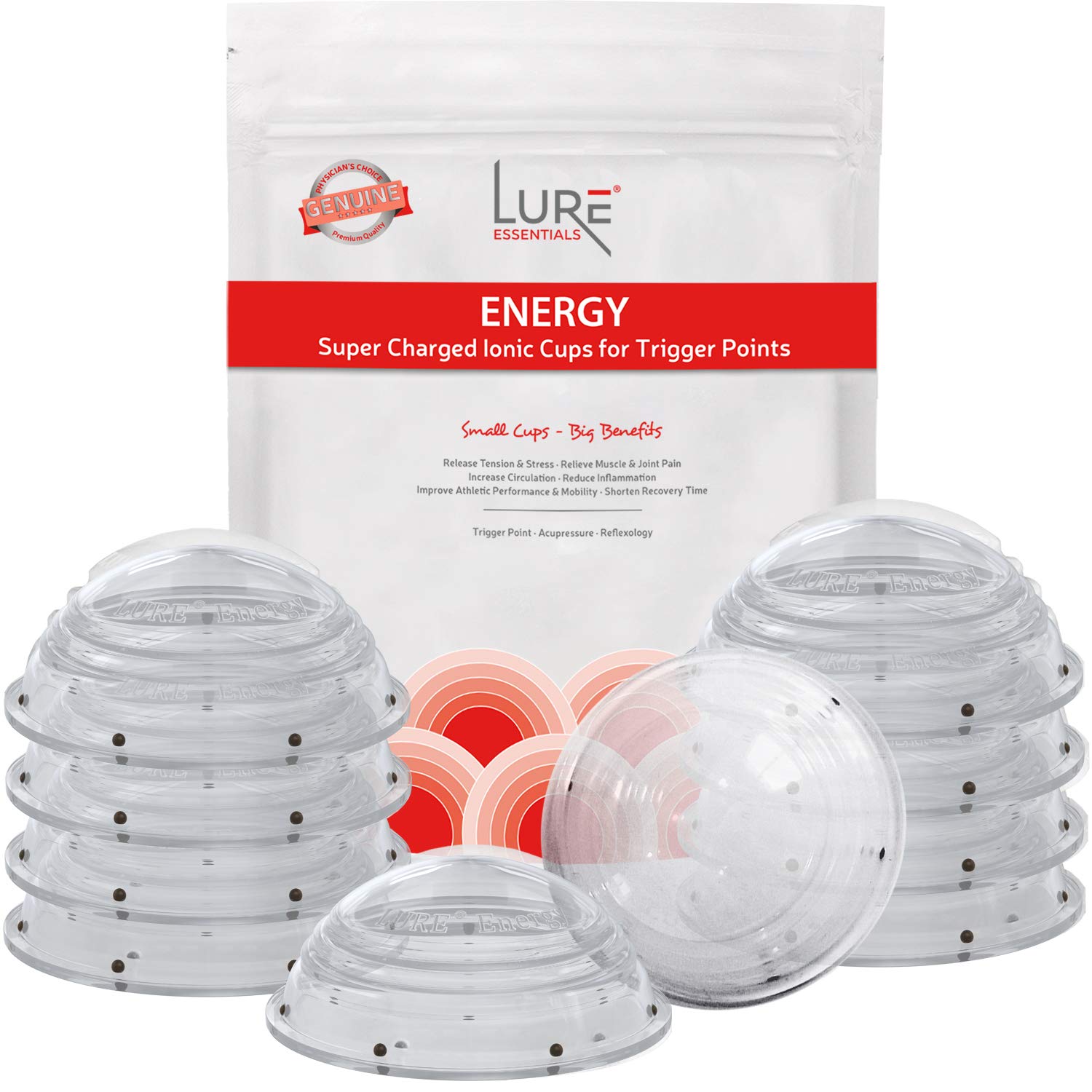 LURE Essentials Cupping Therapy Set 10 Professional Silicone Cupping Cups for Muscle Knots, Joints, Muscles, Arms and Feet