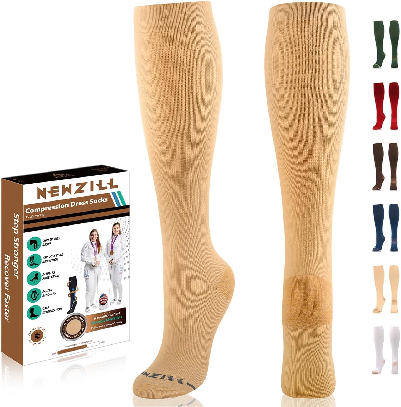 NEWZILLCotton Compression Sock (15-20 mmHg) Copper Compression Socks for Men and Women, Best Dress Socks for Flight, Support
