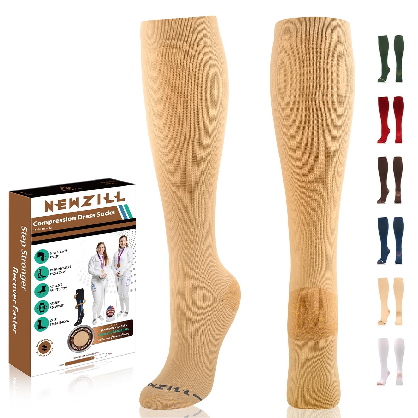 NEWZILLCotton Compression Sock (15-20 mmHg) Copper Compression Socks for Men and Women, Best Dress Socks for Flight, Support