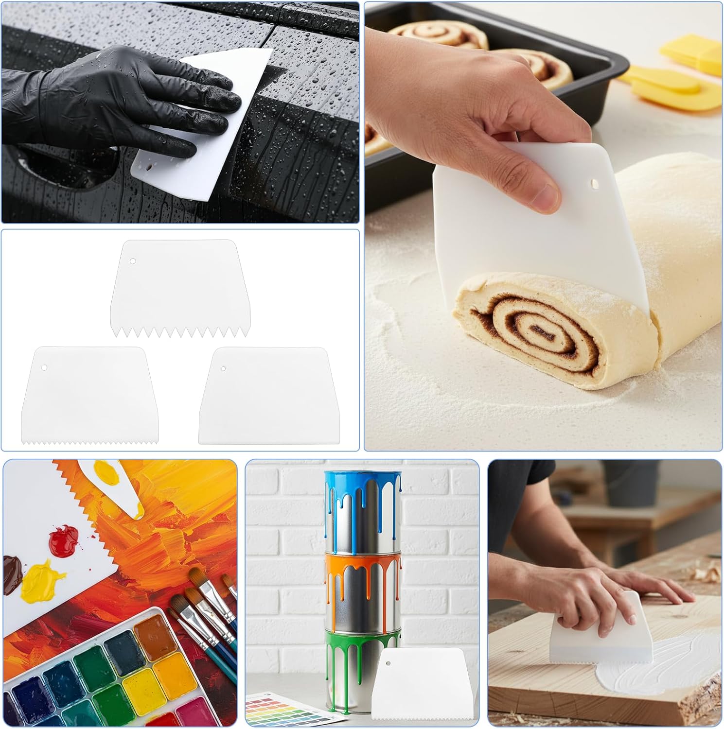 6 Pcs Glue Spreader, Plastic Adhesive Spreader 3 Types Notched Trowel Reusable Hardwood Flooring Applicator for Glue Epoxy Resin Putty