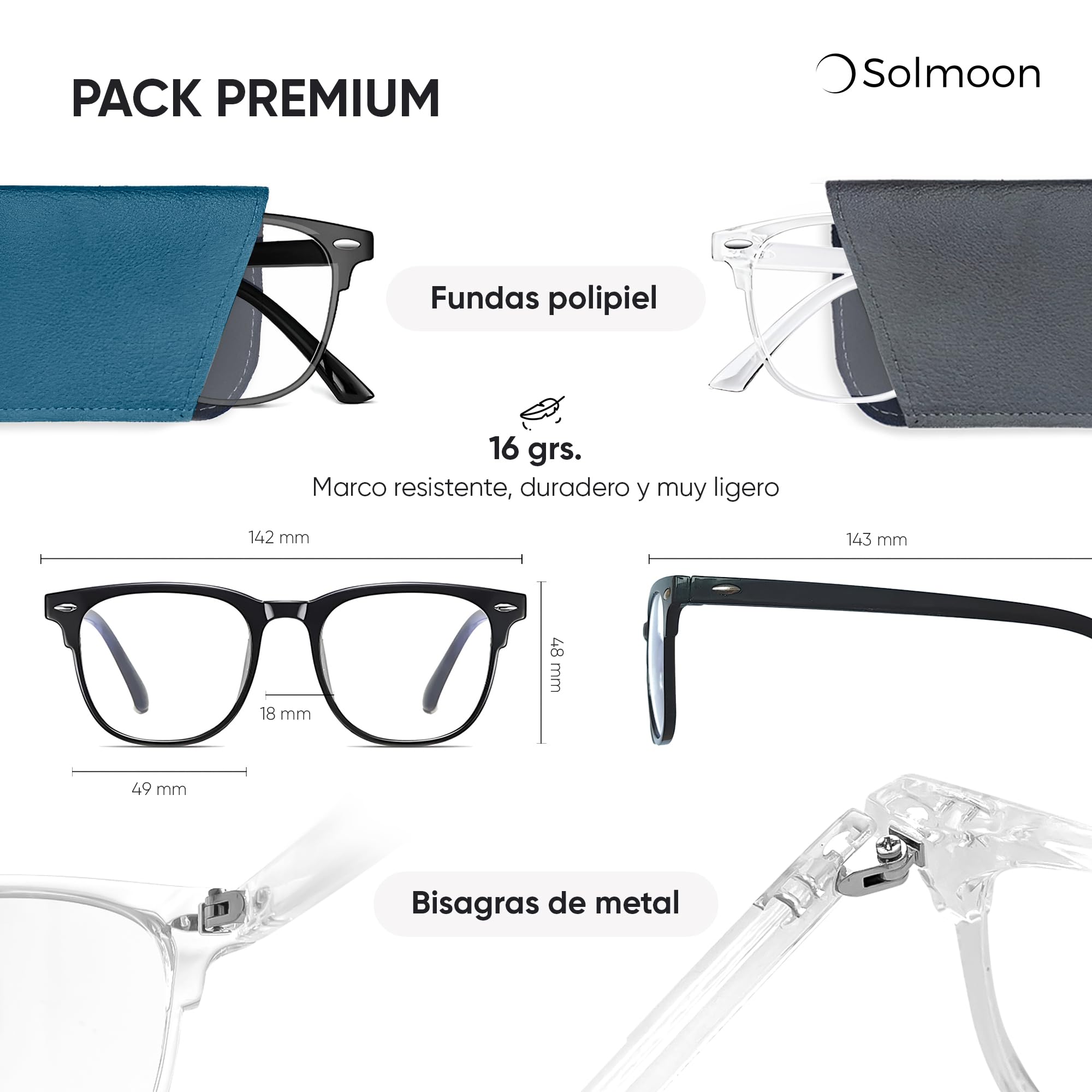 Solmoon Gafas Filtro Luz Azul Unisex, Antifatiga y Anti-Azules para Gaming y Lectura, Lentes Antireflejo, Reducen Fatiga Visual