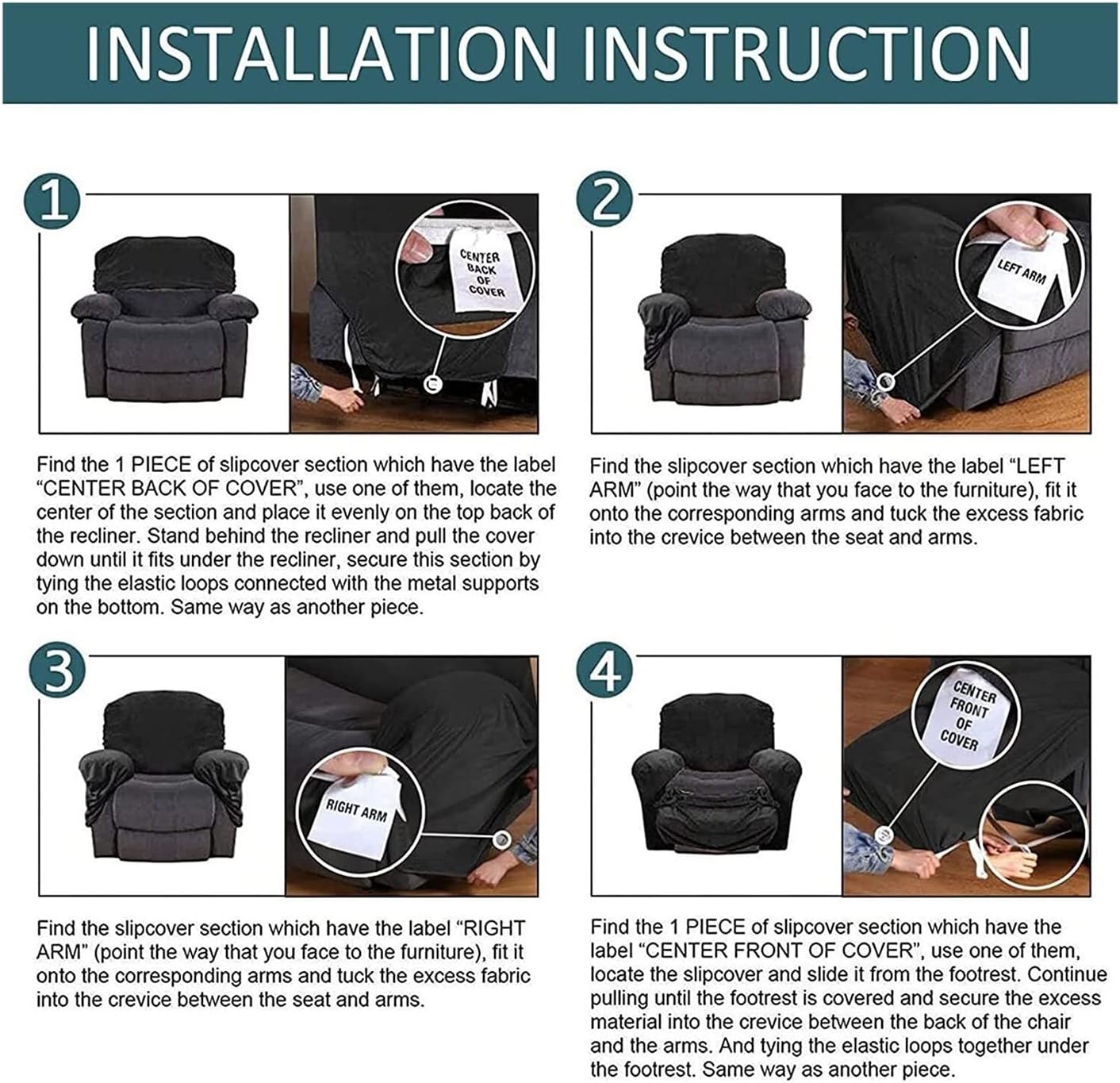 Recliner Protector Cover , 1 Seater Recliner Chair Cover Stretch Recliner Slipcovers 4 Piece Recliner Chair Covers with Side Pocket for Living Room Armchair Sofa Slipcovers ( Color : #6 , Size : 1 sea