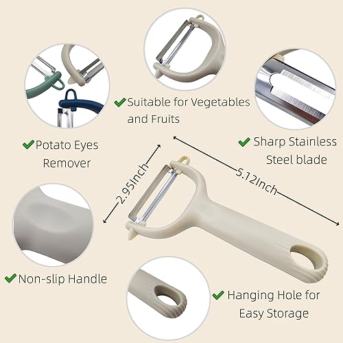 Miniatura 6 de Paquete de 6 peladores de verduras para cocina, juego de pelador de manzanas de acero inoxidable para verduras, zanahoria, frutas, calabacín,