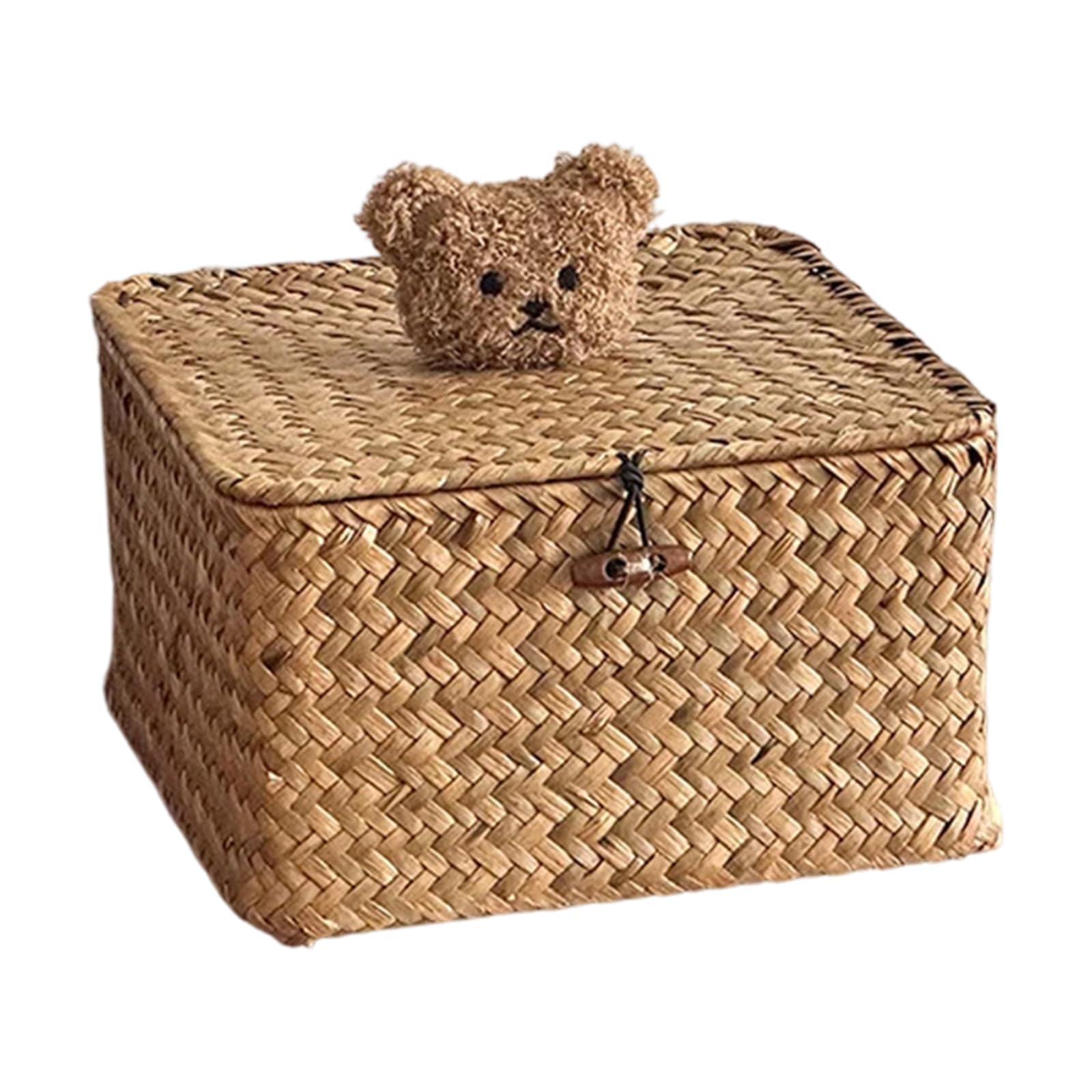 MCAOAL User Friendly Seagrasses Weaving Storage Bin with Lid Decorative Storage Container Basket Ideal for Gift Packaging Seagrasses Box