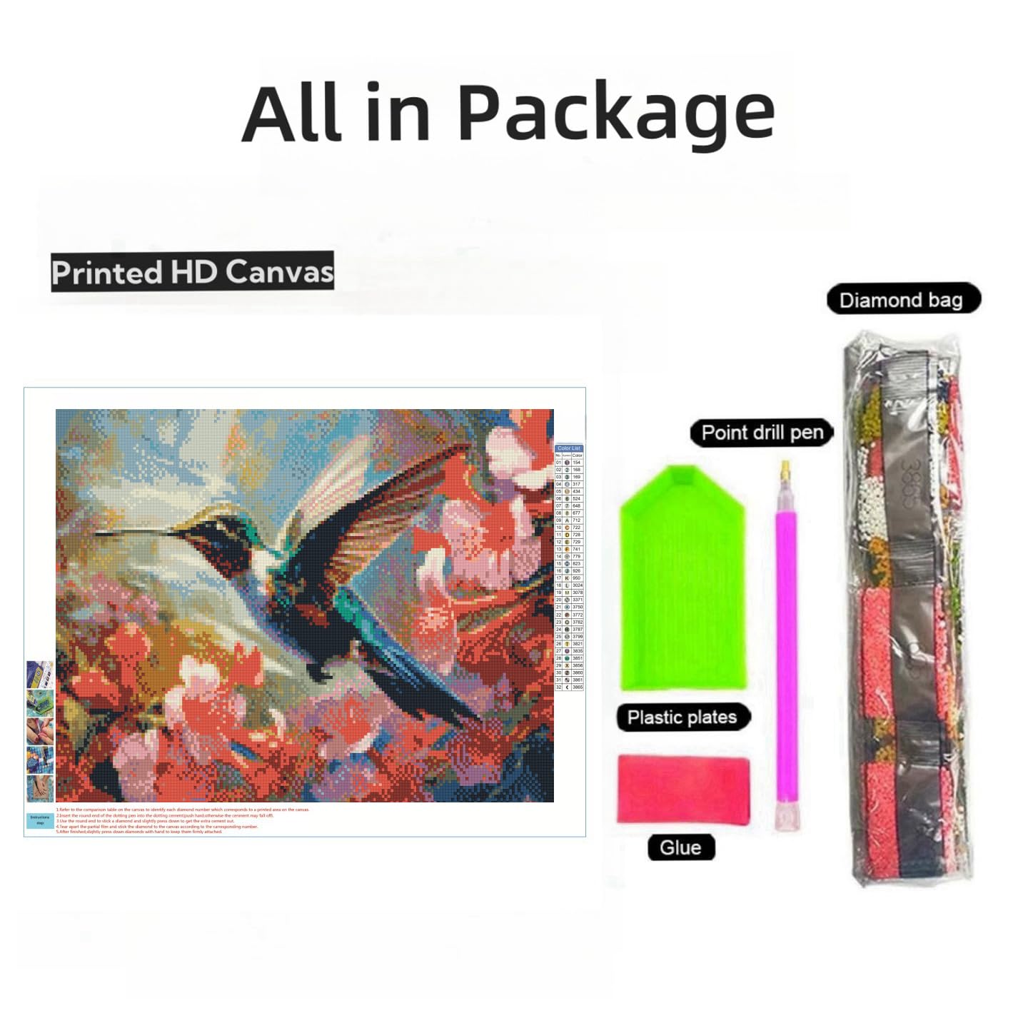 Amazon.com: A Hummingbird Feed Flowers 5D Diamond Art Painting by