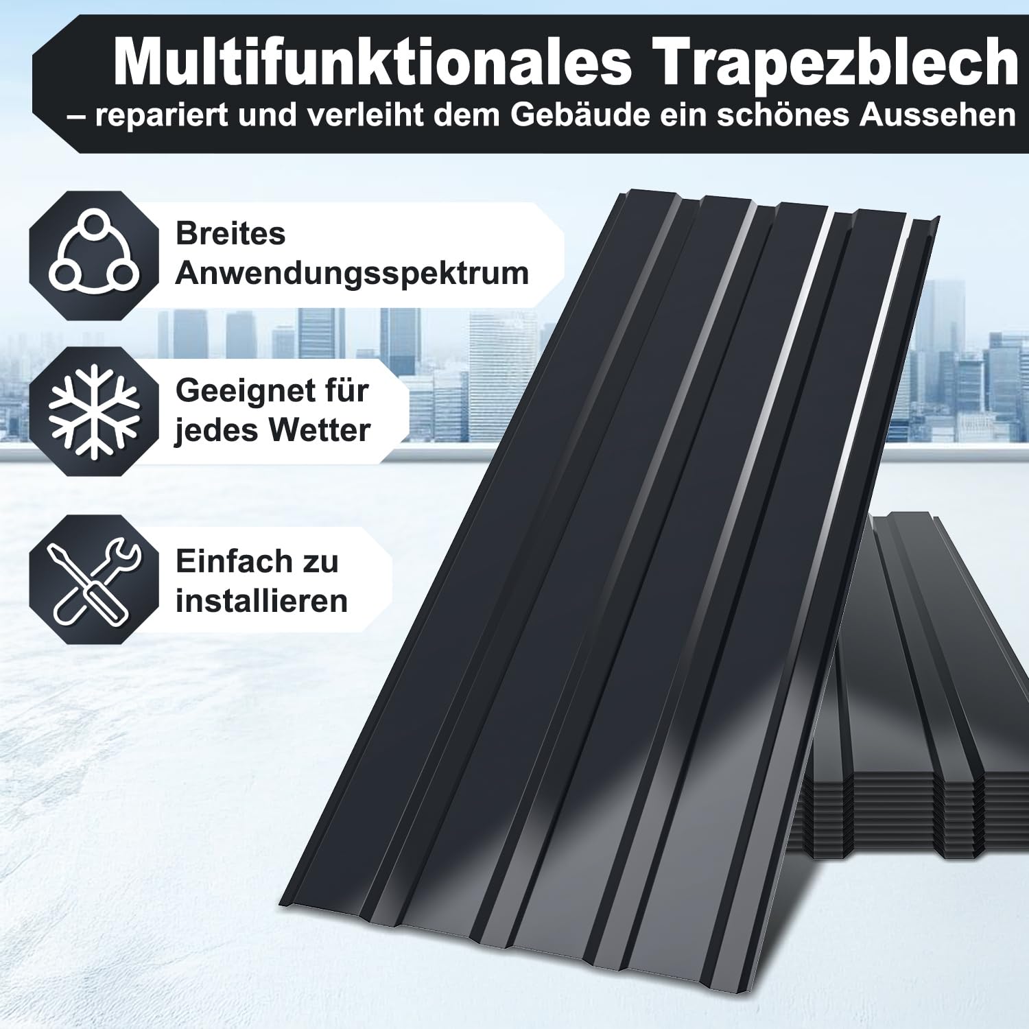 Trapezblech 24 Stück 129×46 cm Anthrazit – wetterfeste verzinkte Dachplatten 0,25 mm, Profilblech für Carport, Gartenhaus & Terrasse