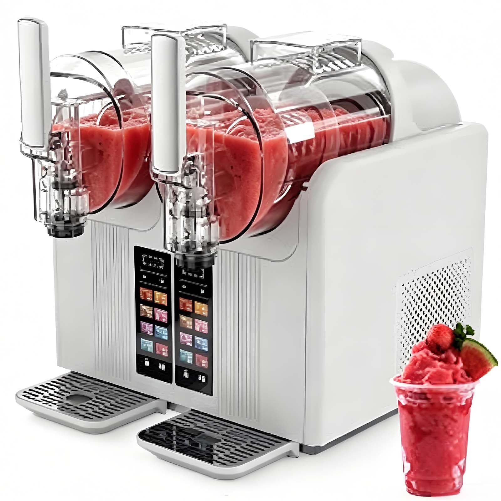 Máquina Comercial Granizados Helado Suave 2x2l Enfriamiento White | No Requiere Hielo Ni Premezclado,Acabado Comercial,7 Modos,Doble Depósito Adecuado Para Bares Y Locales Aperitivos