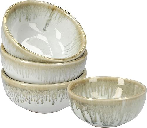 Plato de cerámica para salsa de soja pequeños, 3 pulgadas, juego de 4 (color blanco ahumado)