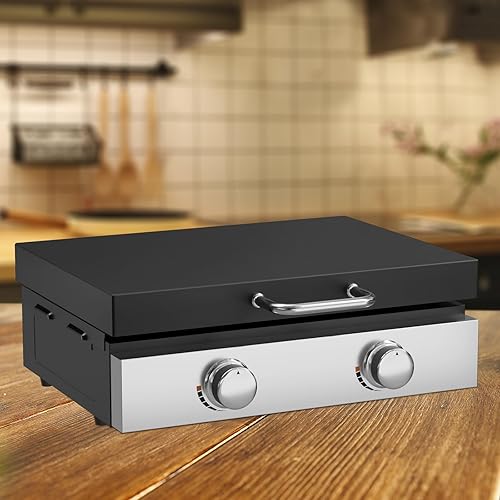 Miniatura 6 de 5011 Tapa superior dura con asas de acero inoxidable y protector contra el viento para parrilla Blackstone de 22 pulgadas, accesorios de parrilla