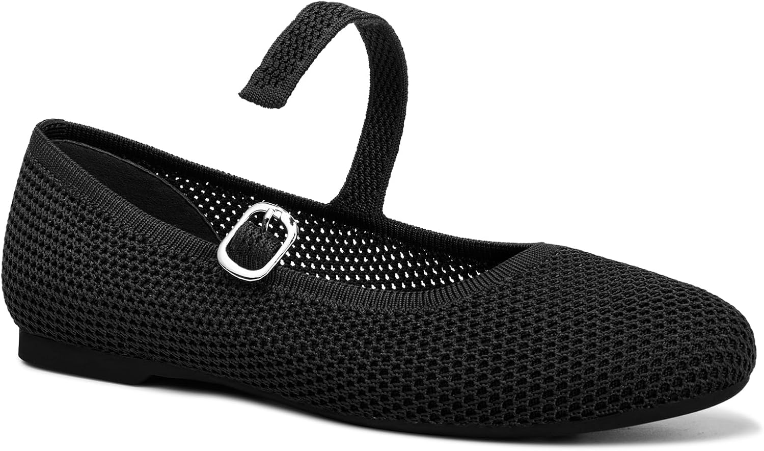 Tanamo Mary Jane Shoes Flats for Women Round Toe Shoes Ballet Flats Comfortable Dressy Adjustable Straps Casual Office Work Wedding Washable Knit Slip On Black - Image 4