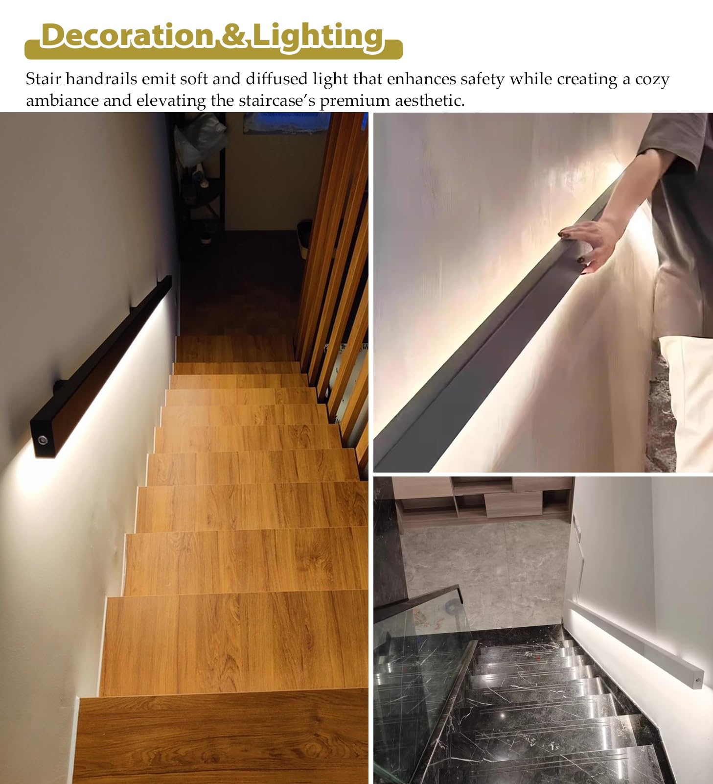 LED Mot Sensor il Lichter für Treppen 1,5m Schwarz Aluminium beleuchtet Geländer Energieeffiziente Beleuchtung für Innen Außen Stufen Sichere Beleuchtung Solut
