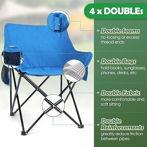 Miniatura 3 de HaSteeL Silla de camping para adultos, juego de sillas portátiles plegables compactas con bolsillos laterales para pesca al aire libre, senderismo,