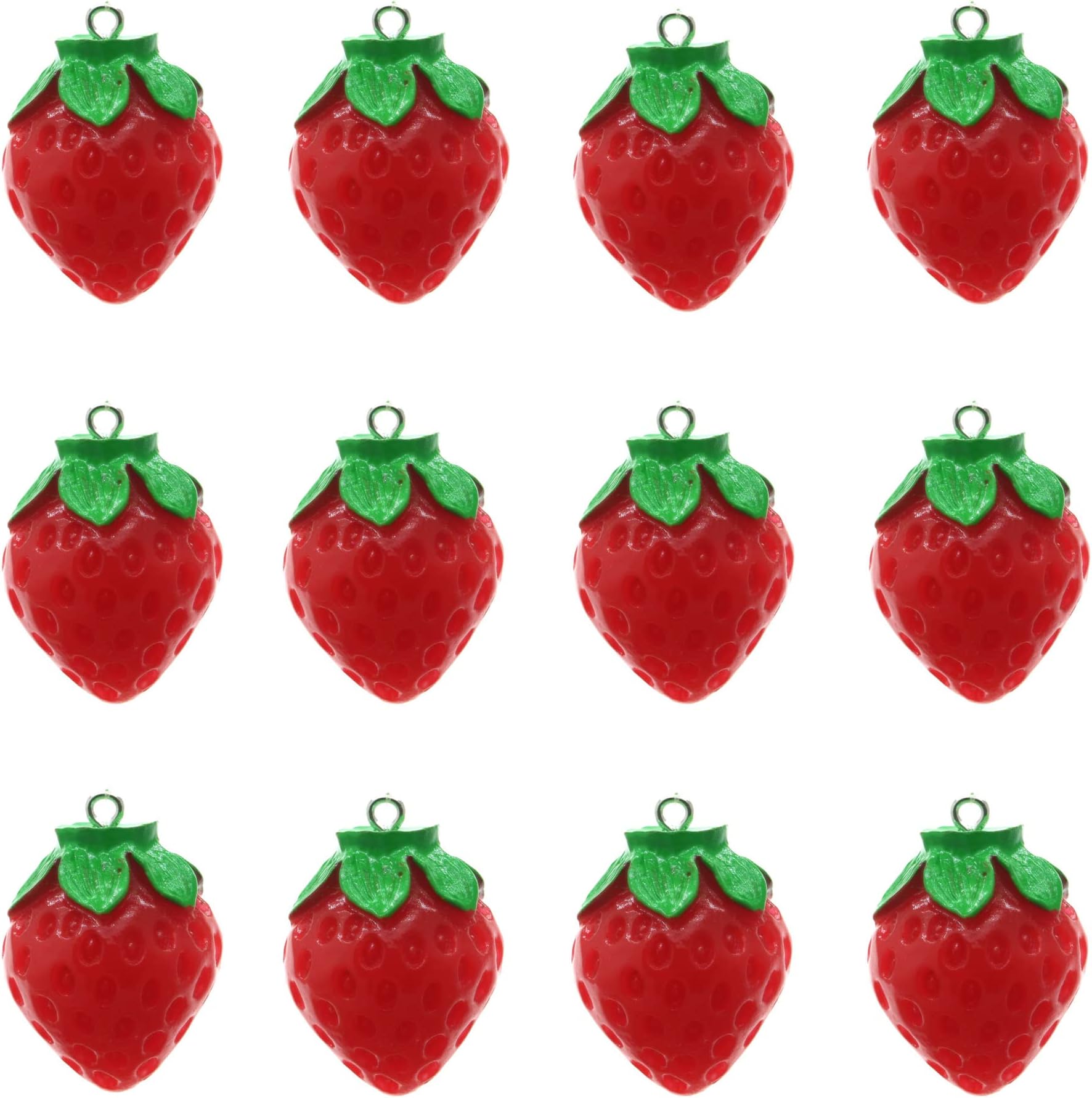 MANLOUFUSHI Strawberry Charms, 10pcs Fruit Pendants Resin 3D Strawberry Charms Big Imitation Food Charms 31*22MM, Resin, No Gemstone
