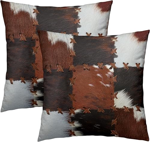 Giwawa 2 fundas de almohada de cuero vacuno, 18 x 18 pulgadas, estilo occidental, sin piel, con estampado de piel de animal, funda de almohada