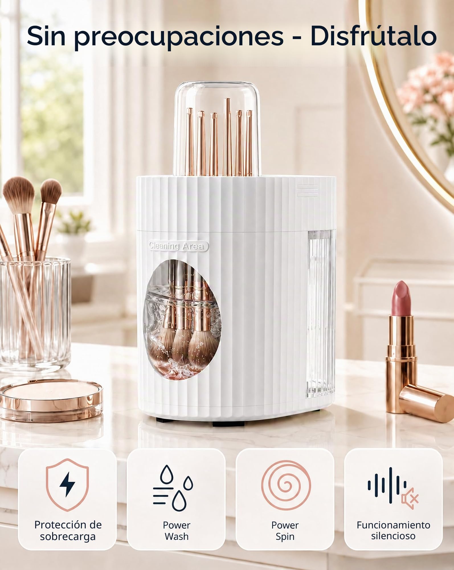 Limpiador y Secador Eléctrico 3 en 1 para Brochas de Maquillaje, Máquina Automática USB de Limpieza Profunda, Limpieza y Secado Rápido Portátil [Sin Quitar las Brochas]