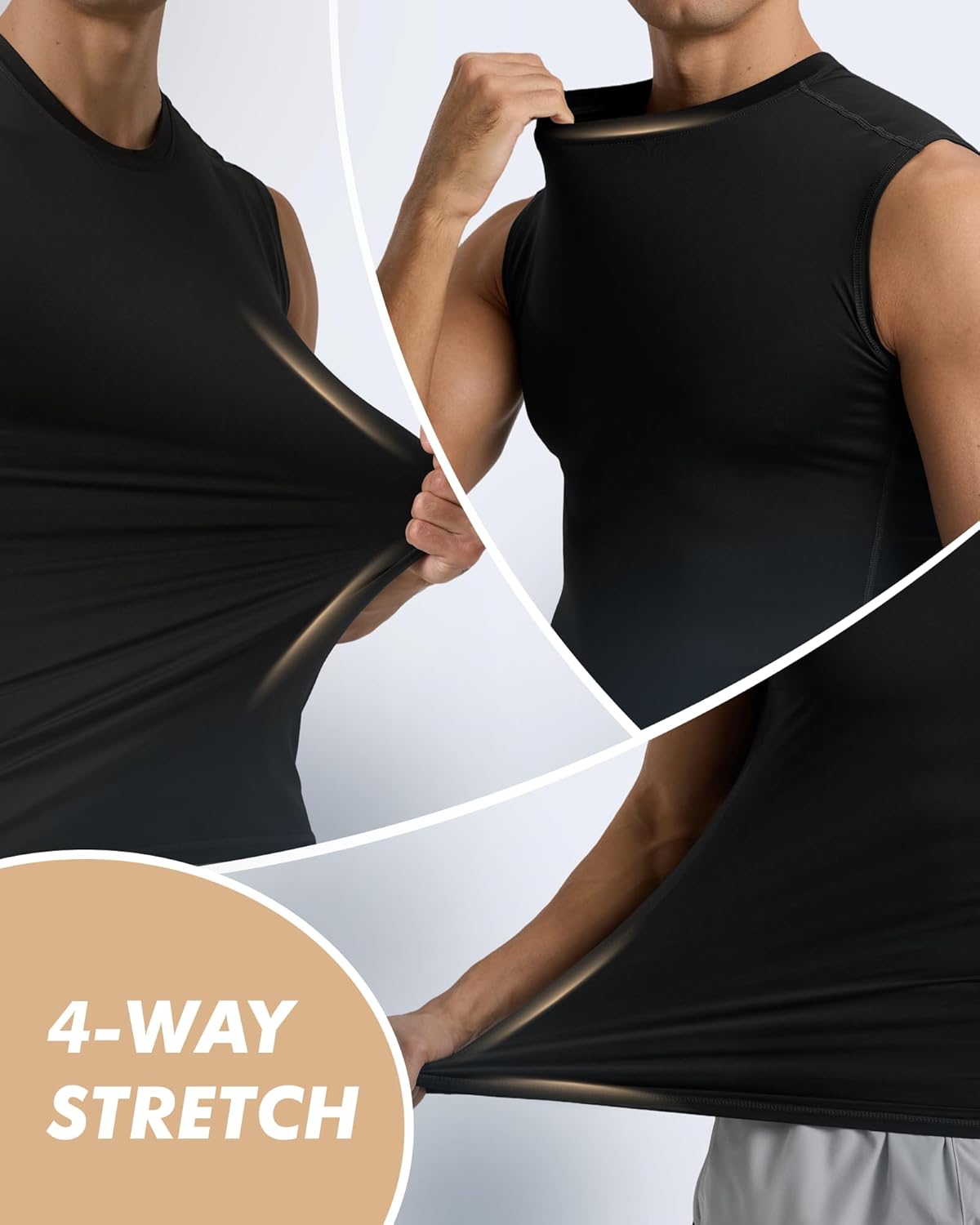 Men's Athletic Compression Shirts Sleeveless Tank Top Base Layer Sports Gym Shirts for Workout Running Pitch Black - Image 2