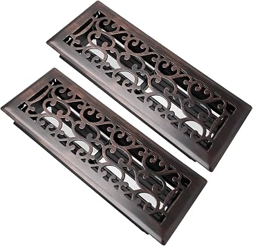 SANYCASA 2 Pack Floor Register 4x12 Inches Heavy Duty Walkable Steel Floor Registers Adjustable Airflow Floor Vent Covers - Oil Rubbed Bronze Finish - Savannah Design - Air Vents Floor to Allow Walk