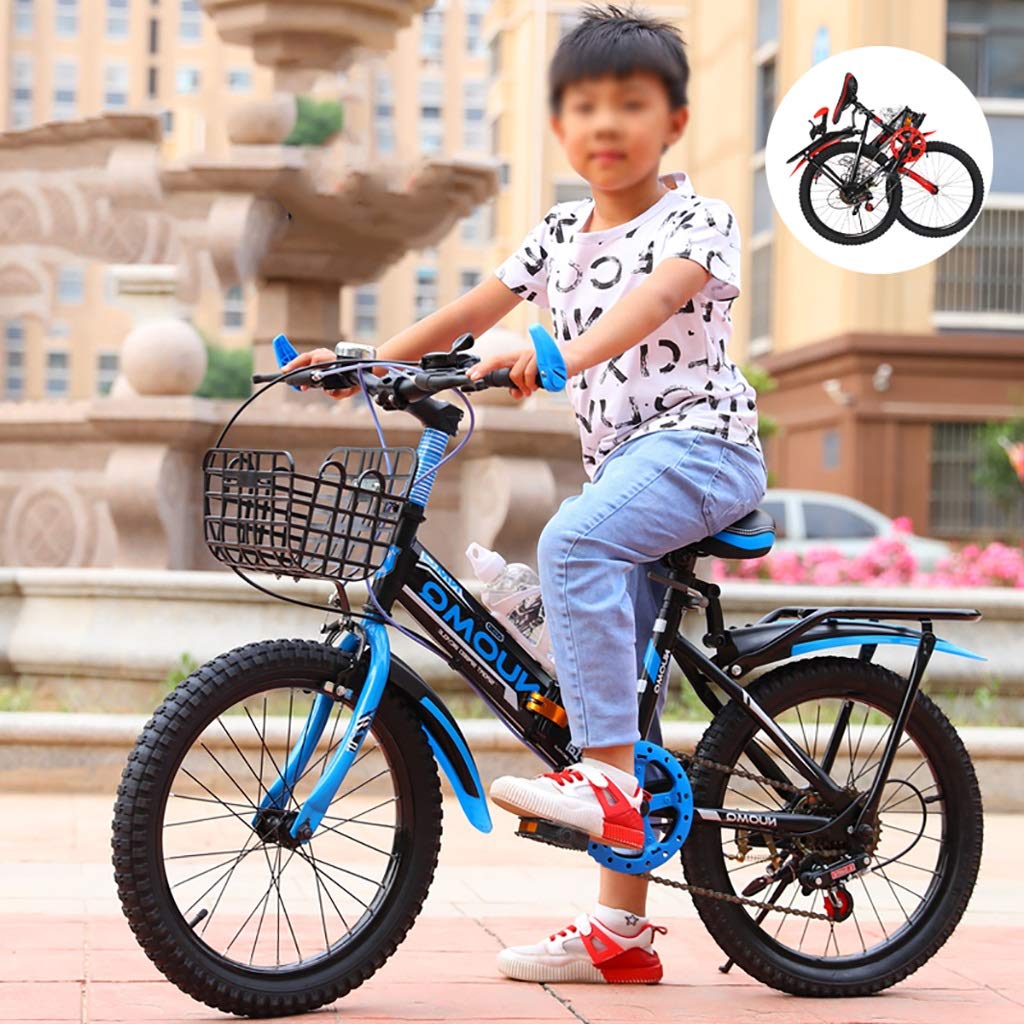 ZSH Las Bicicletas Plegables De Montaña, 18/20/22/24 Pulgadas Niños Niñas Carril Bici, 8 Velocidades, Doble Freno De Disco, Marco De Acero De Alto Carbono, Antideslizante, Azul