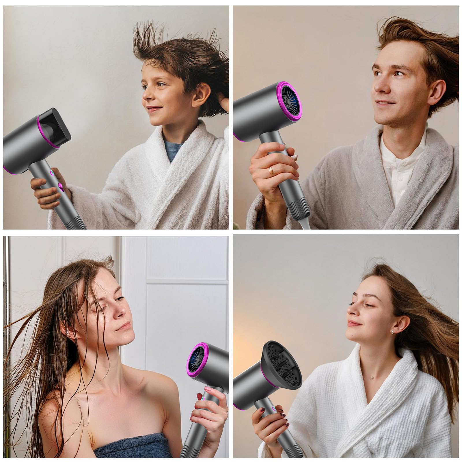 Sèche-Cheveux Professionnel IONIQUE 2400W, Moteur AC Silencieux, Séchage Rapide, 3 Températures, avec Diffuseur & Concentrateur, Léger pour Voyage, Anti-Frisottis pour Cheveux Bouclés/Fins/Épais
