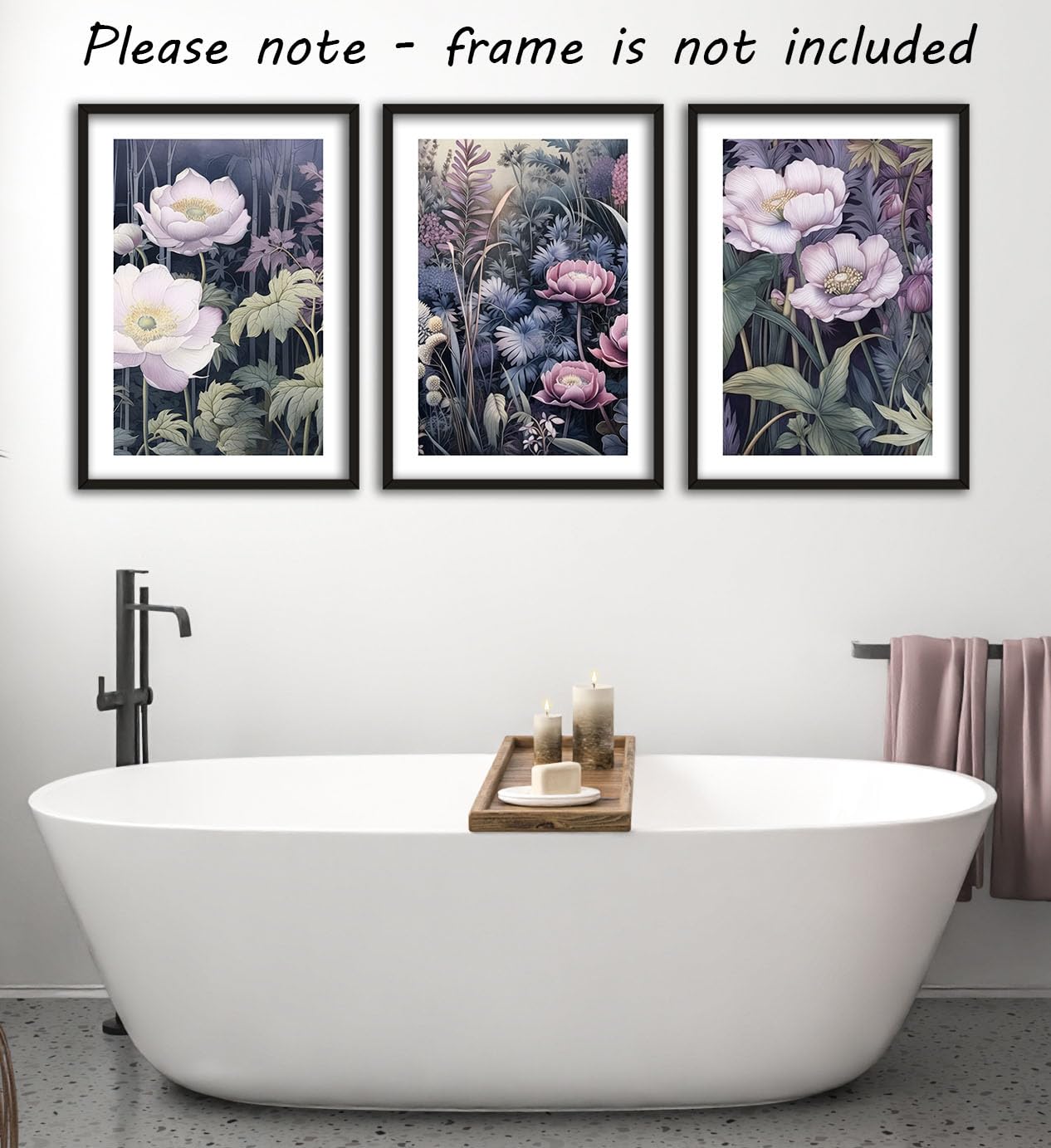 Purple Japanese Botanicals Wall Art Set of 3 Unframed Poster Prints, Tropical Plant Decor - Image 2