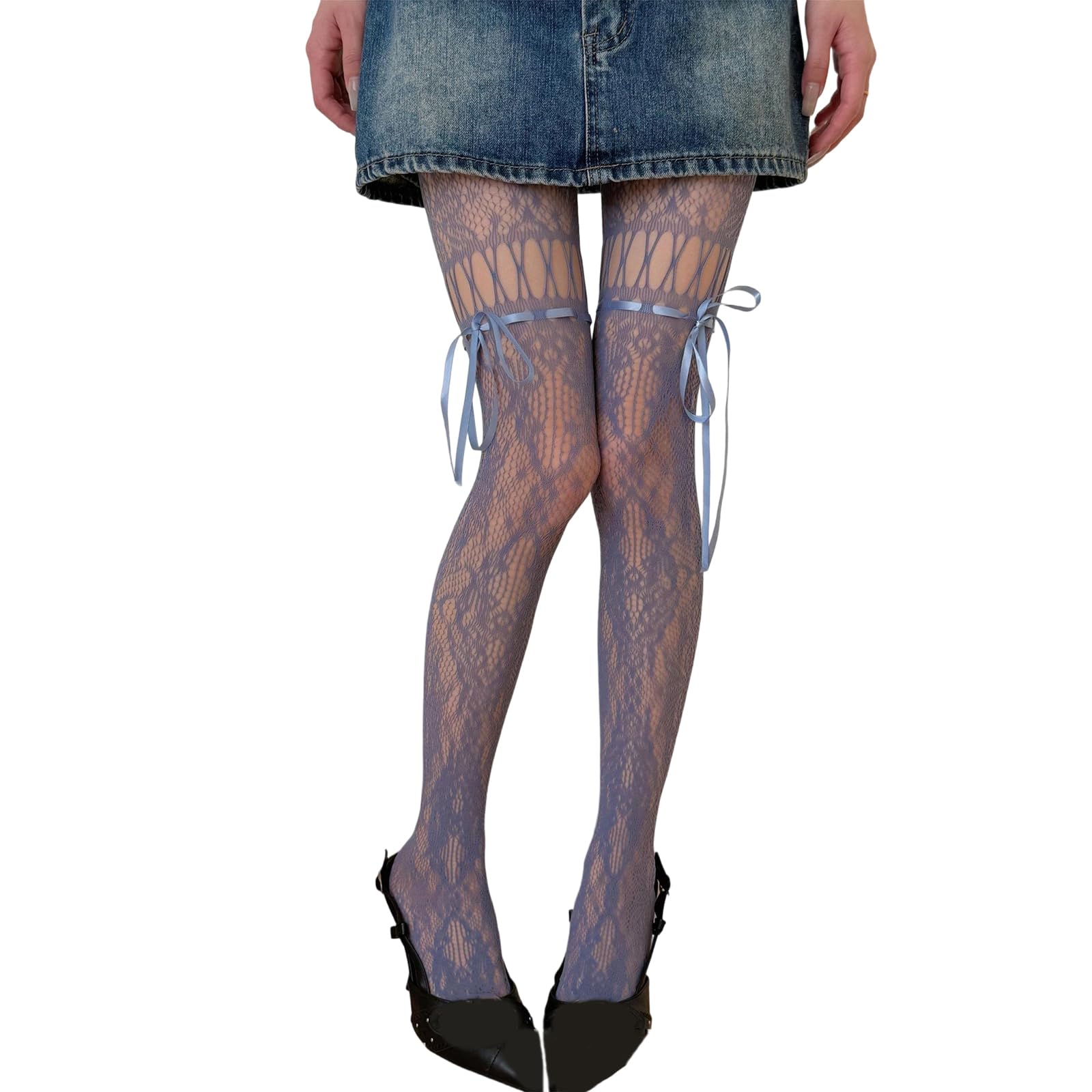 Women Sheer Lace Fishnets Thigh High Stockings Tights Suspender Pantyhose Garter Belt Tights Thigh High Stockings
