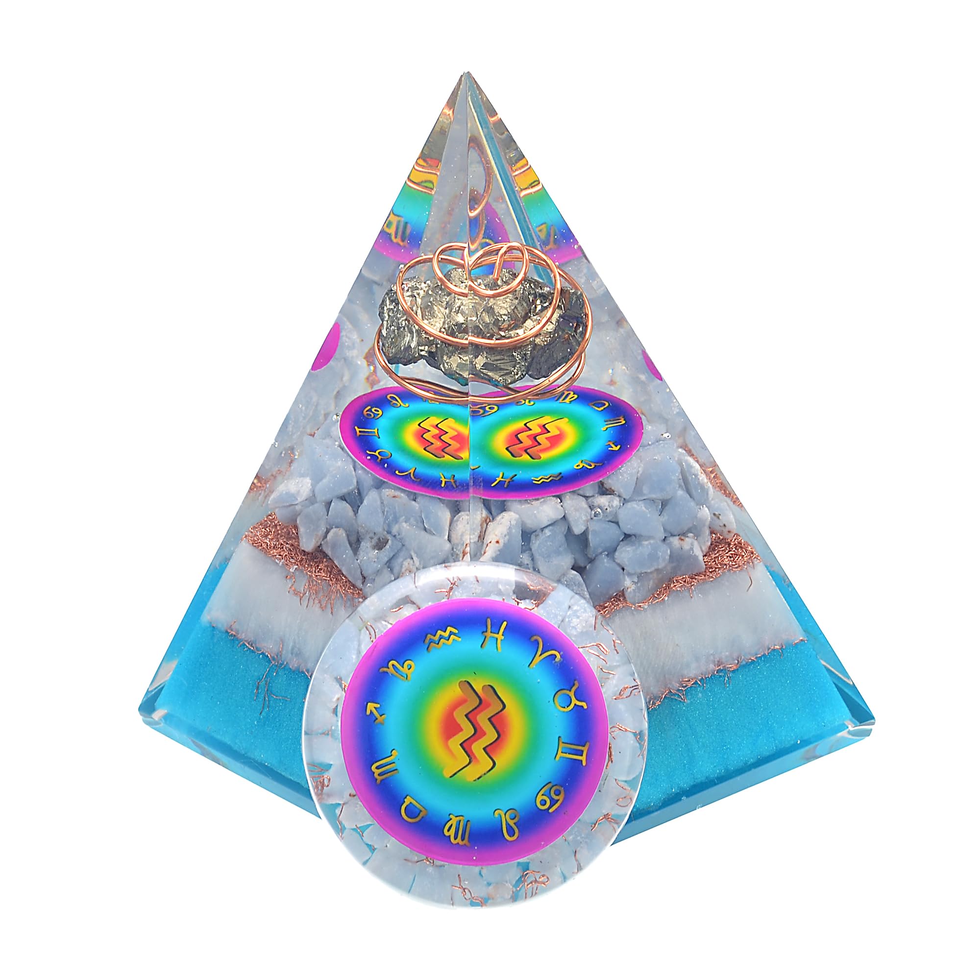 Aquarius Zodiac Crystal Pyramid and Palm Stone Set