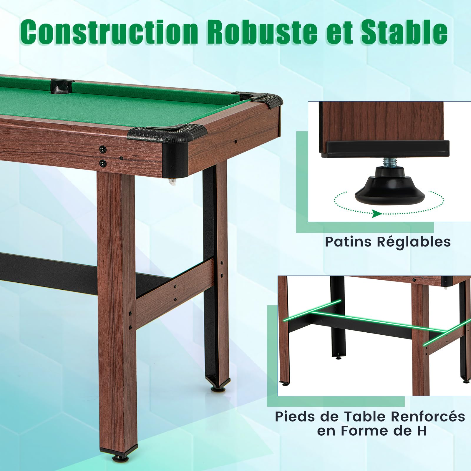 DREAMADE Table de Billard de 122 CM, Mini Table de Billard avec Ensemble Complet de Boules, 2 Queues, Craies, Brosse, Triangle, Table de Billard Gain de Place pour Salle Familiale, Salle de Jeu (Vert)